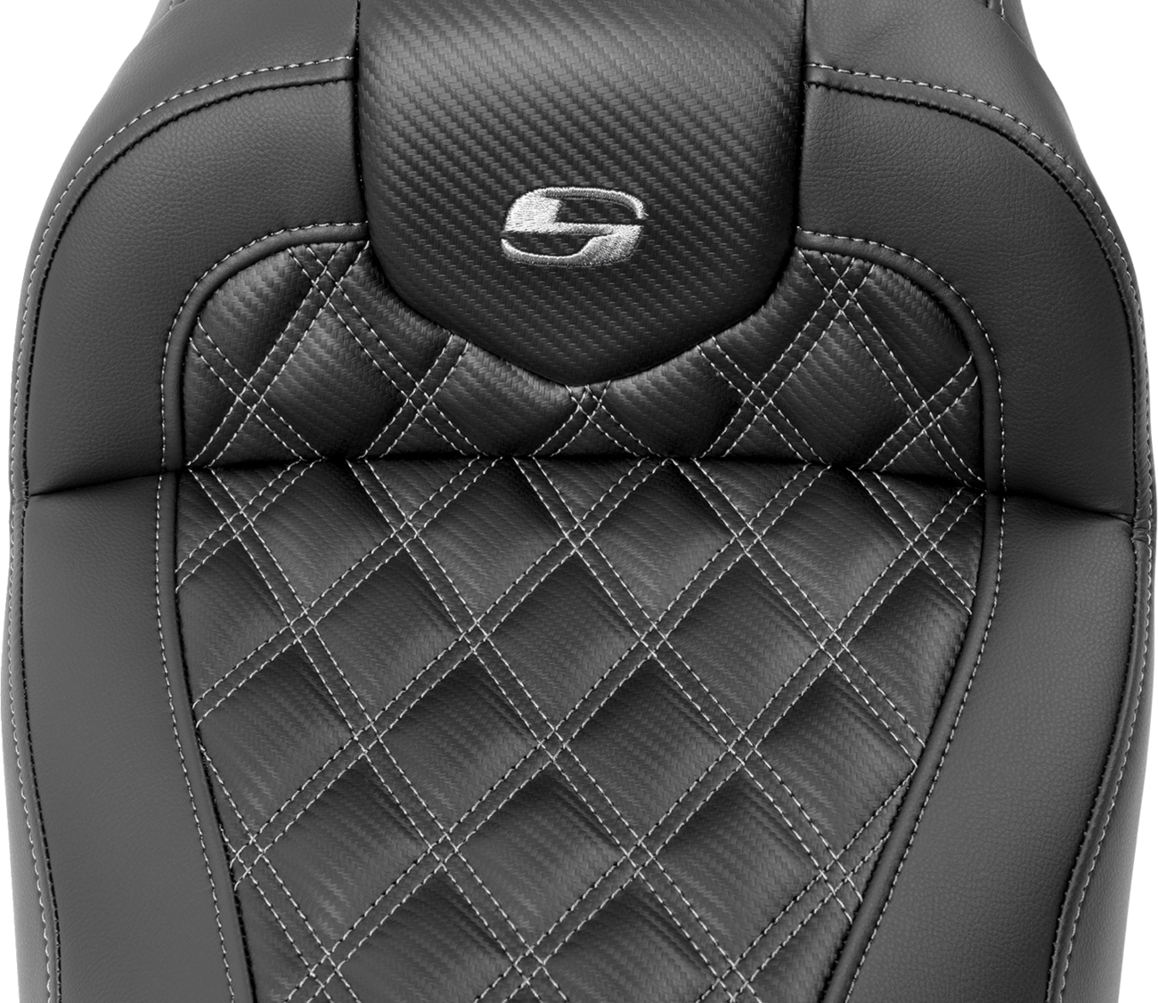 Roadsofa™ Lattice Stitch Seat - RoadSofa™ Seat - with Backrest - Carbon Fiber - Lattice Stitch - Gray Stitch - FLTR/FLHX '23-'24 [0801-1788] - Image 5