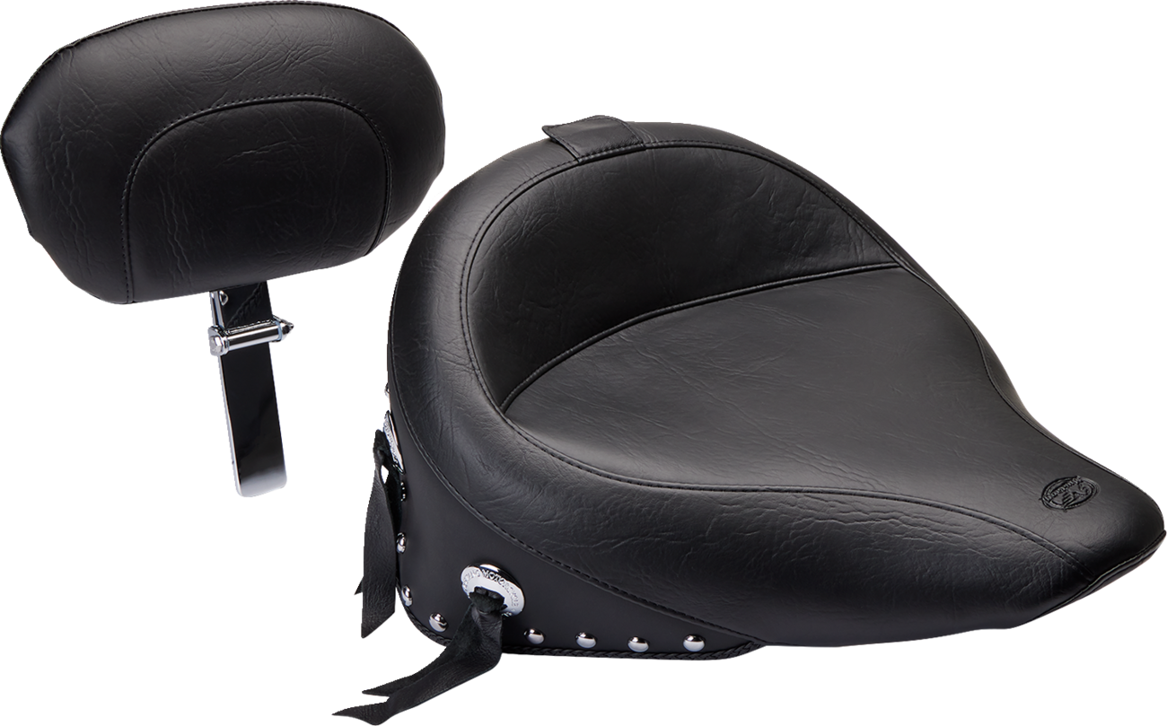 Wide Solo Seat with Removable Backrest - Wide Solo Seat - With Backrest - Black - Studded w/ Concho - FLST '00-'15 [0802-0491]