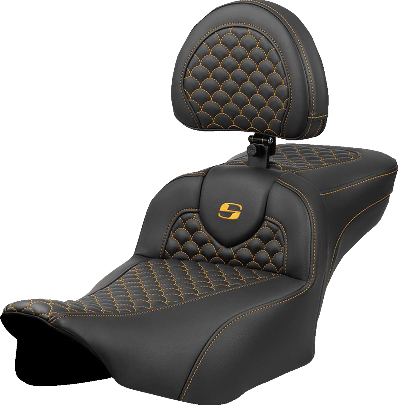 Dragon Scale Stitch RoadSofa™ Seat - Roadsofa™ Extended Reach Seat - Dragon Scale Stitch - Gold Stitch - w/ Backrest - FLTR/FLHX '23-'24 [0801-2090]