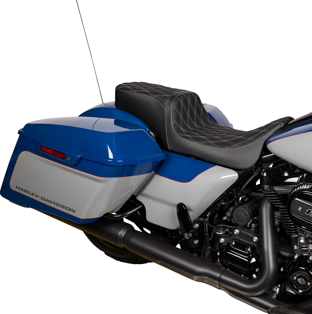 Performance Predator 2-Up Seat - Predator 2-Up Seat - Vinyl - Double Diamond Silver Stitch - w/o Backrest - FL '08-'23 [0801-1492] - Image 2