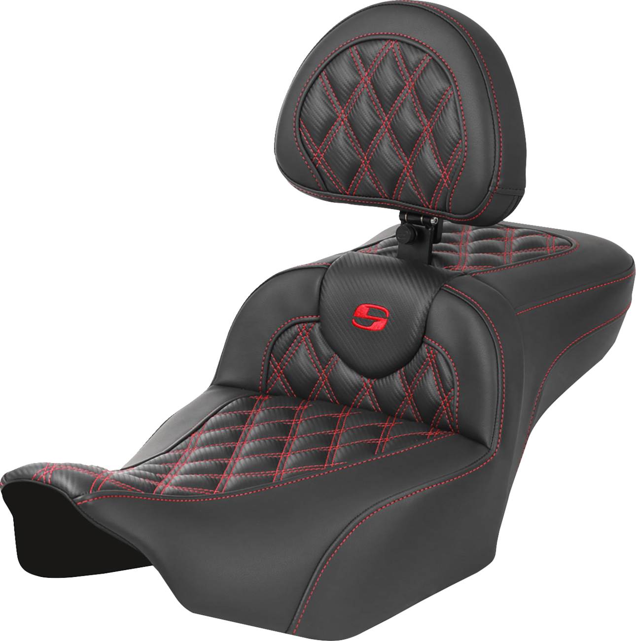 Roadsofa™ Extended Reach Seat - with Backrest - Lattice Stitch - Red Stitch - FLTR/FLHX '23-'24 [0801-1805]