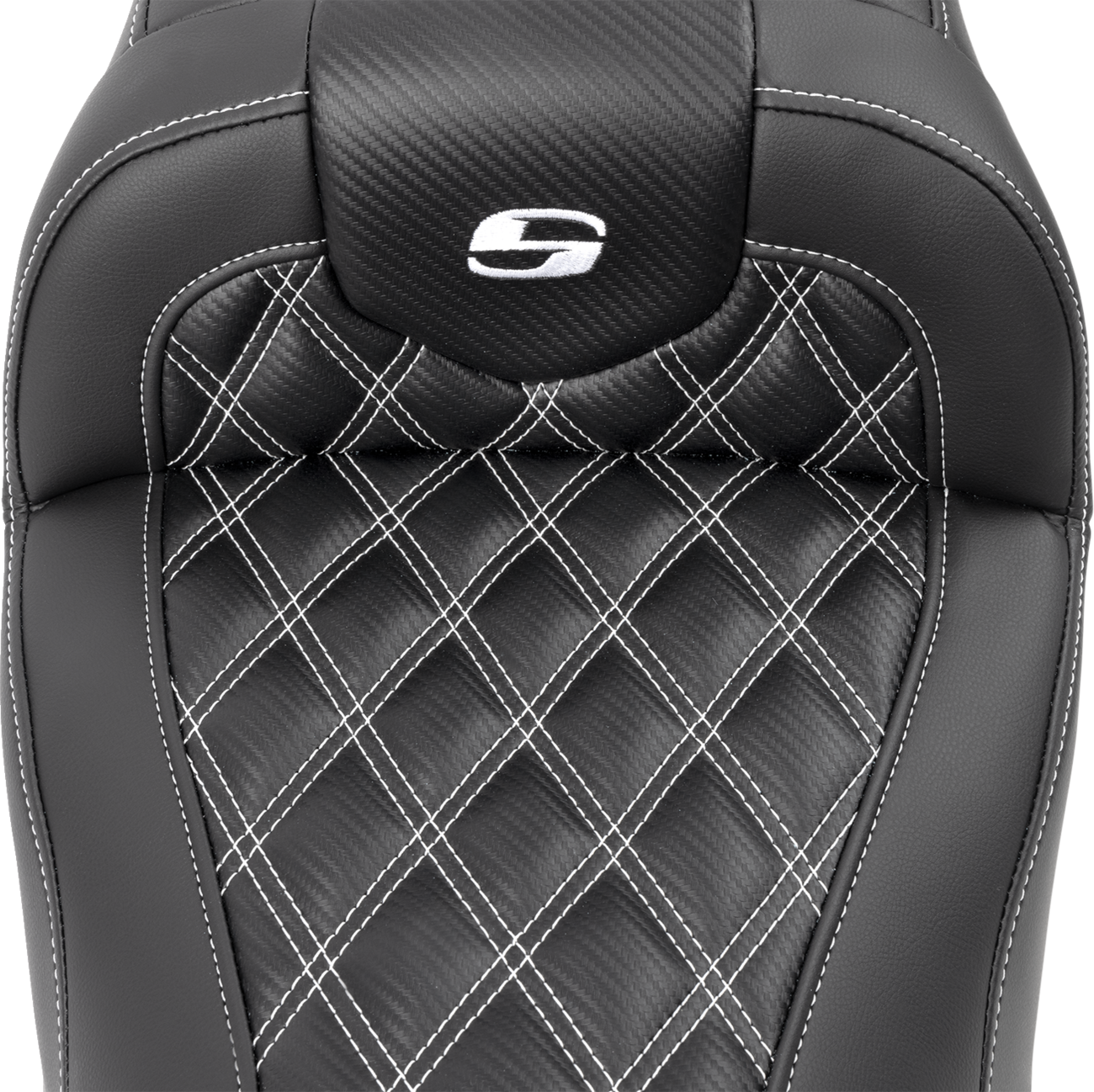 Roadsofa™ Lattice Stitch Seat - RoadSofa™ Seat - without Backrest - Carbon Fiber - Lattice Stitch - White Stitch - FLTR/FLHX '23-'24 [0801-1785] - Image 2