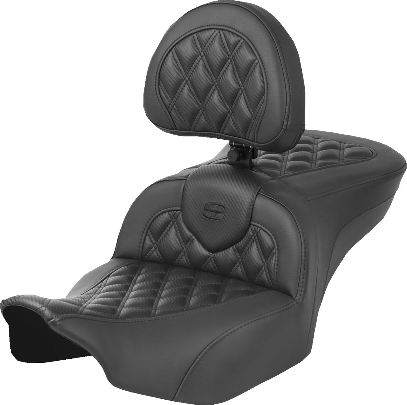 Roadsofa™ Lattice Stitch Heated Seat - Heated Roadsofa™ Seat - Carbon Fiber - Lattice Stitch - w/ Backrest - FLT/FLH '23-'24 [0801-2043]