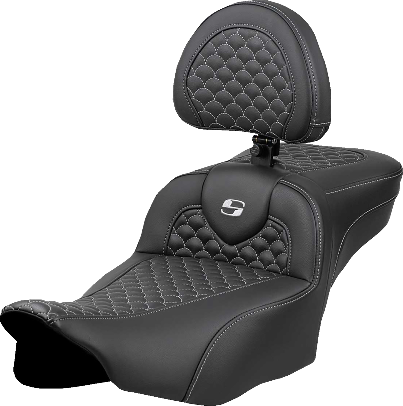 Dragon Scale Stitch RoadSofa™ Seat - Roadsofa™ Extended Reach Seat - Dragon Scale Stitch - Silver Stitch - w/ Backrest - FLT/FLH '23-'24 [0801-2088]
