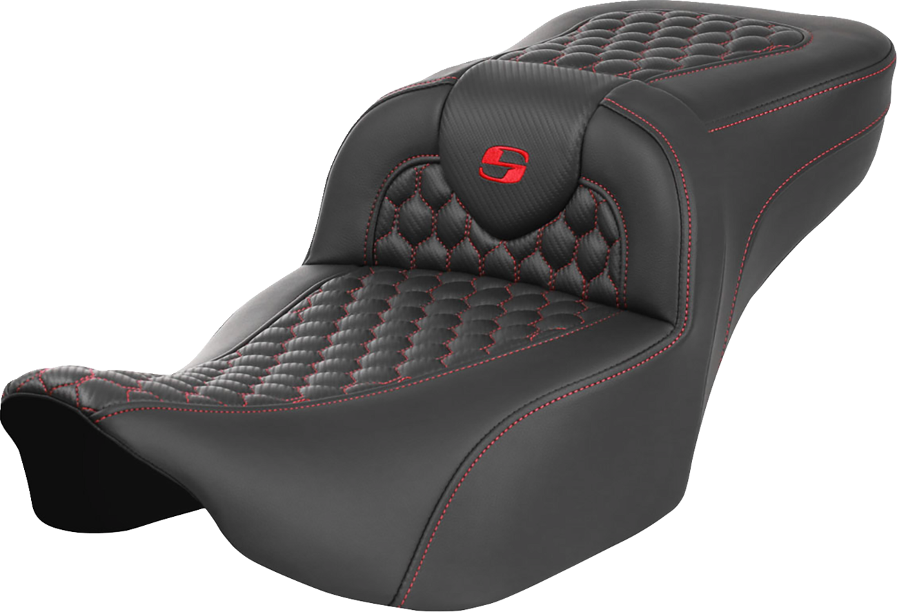 Roadsofa™ Extended Reach Seat - without Backrest - Honeycomb - Red Stitch - FLTR/FLHX '23-'24 [0801-1759]