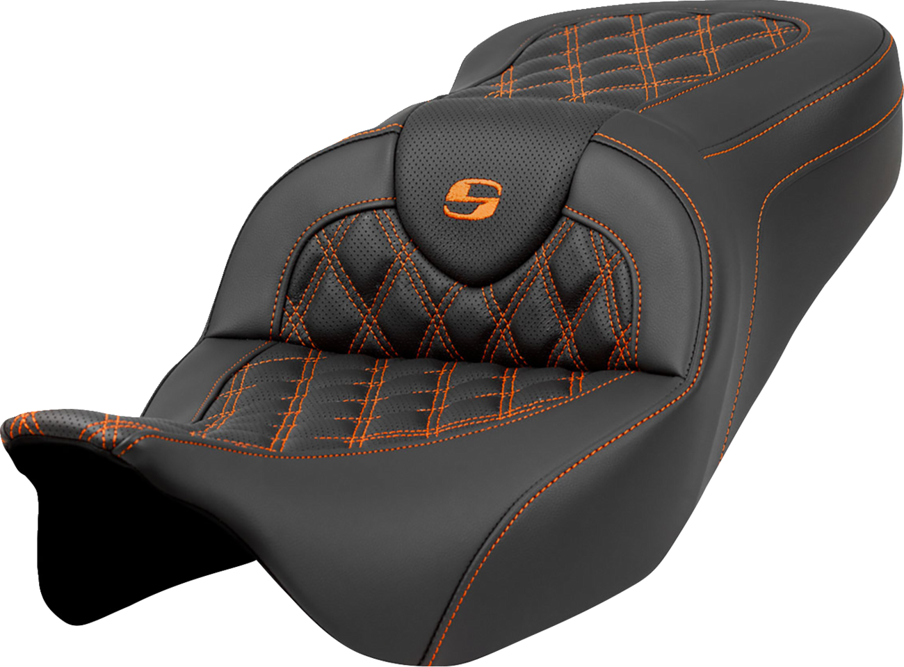 Roadsofa™ Lattice Stitch Seat - Roadsofa™ Seat - Lattice Stitch - Orange Stitch - without Backrest - FLH/FLT '08-'23 [0801-1597]
