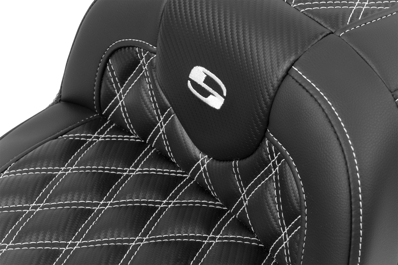 Roadsofa™ Lattice Stitch Seat - RoadSofa™ Seat - without Backrest - Carbon Fiber - Lattice Stitch - White Stitch - FLTR/FLHX '23-'24 [0801-1785] - Image 3