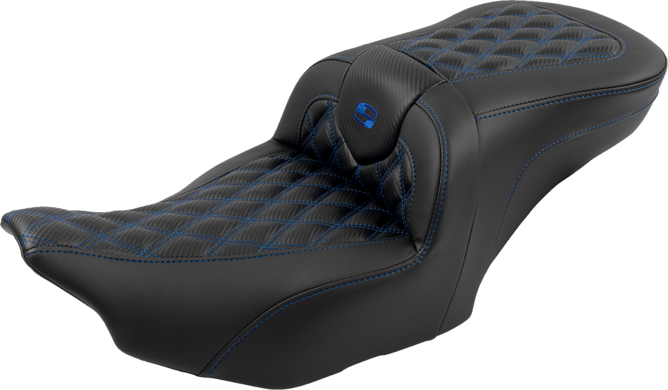 Roadsofa™ Lattice Stitch Seat - RoadSofa™ Seat - with Backrest - Carbon Fiber - Lattice Stitch - Blue Stitch - FLTR/FLHX '23-'24 [0801-1787] - Image 3
