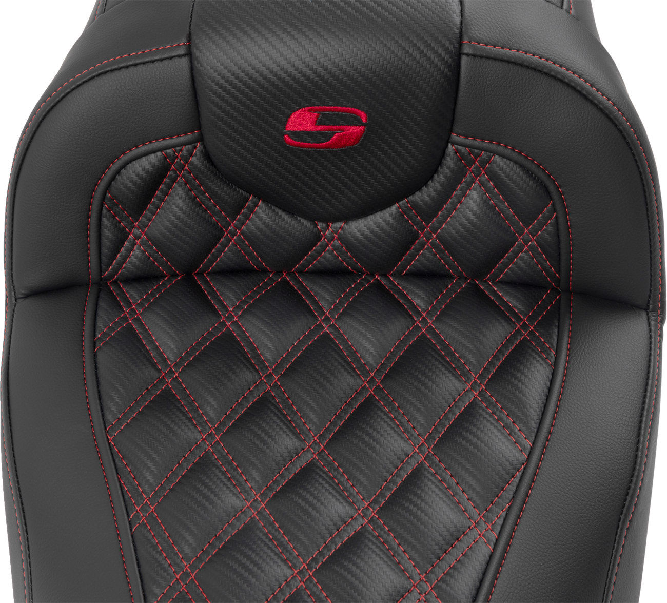 Roadsofa™ Lattice Stitch Seat - RoadSofa™ Seat - with Backrest - Carbon Fiber - Lattice Stitch - Red Stitch - FLTR/FLHX '23-'24 [0801-1790] - Image 6