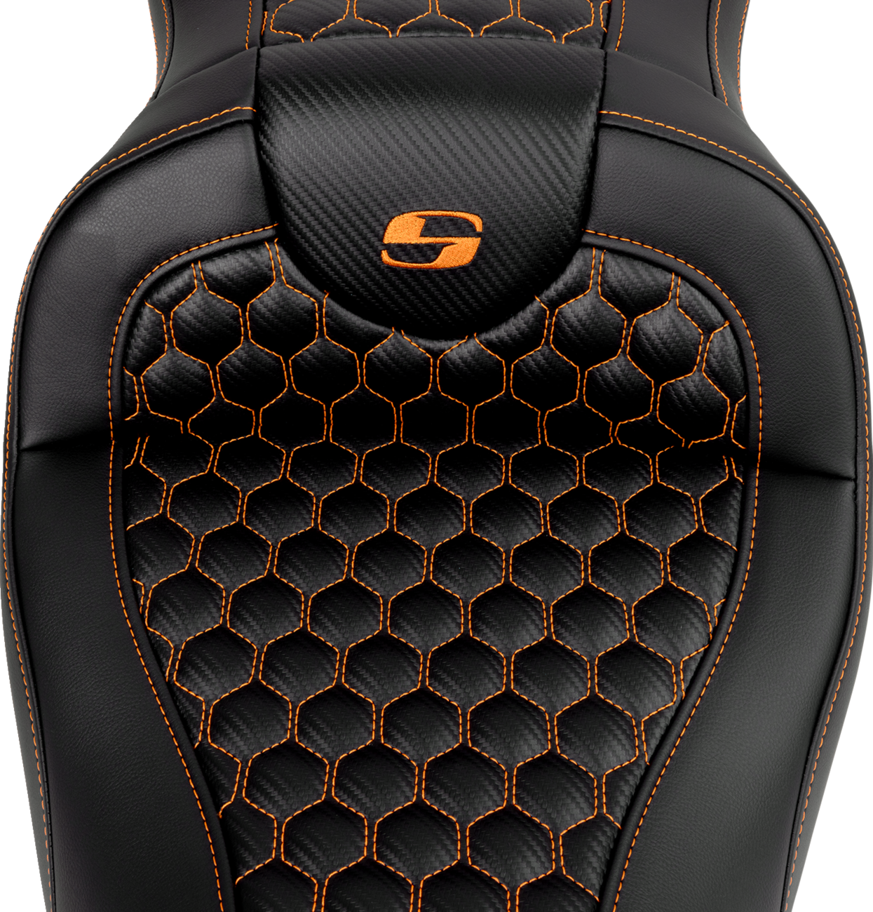 Honeycomb Roadsofa™ Seat - RoadSofa™ Seat - Honeycomb - Orange Stitch - without Backrest - FLH/FLT '08-'23 [0801-1641] - Image 3