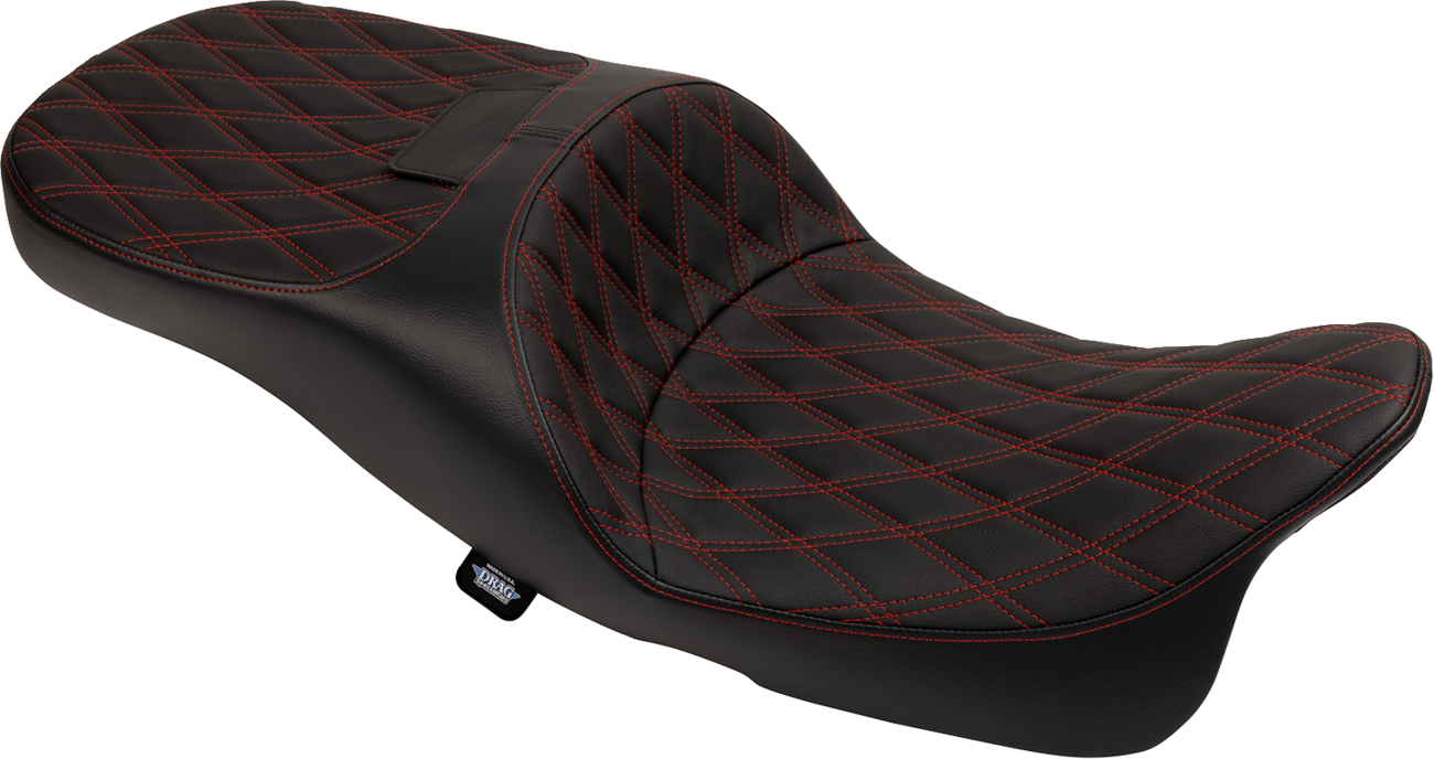 Extended Reach Freedom Touring Seats - Extended Reach Freedom Seat - Vinyl - Double Diamond - Red Stitch - FLT/FLH '09-'25 [0801-1982]