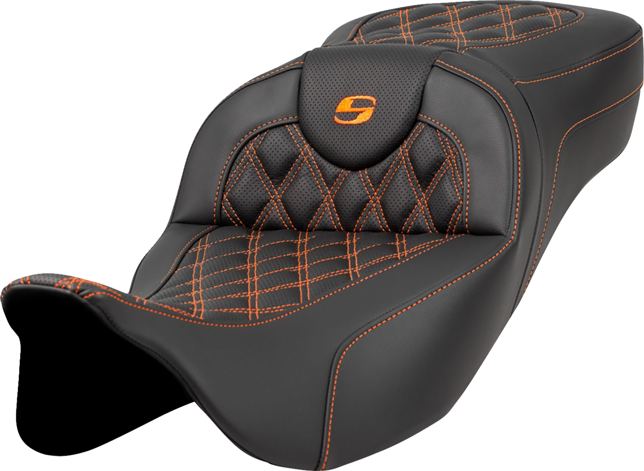 Extended Reach RoadSofa™ Seat - Extended Reach Roadsofa™ Seat - Lattice Stitch - Orange Stitch - without Backrest - FL '08-'24 [0801-1591]