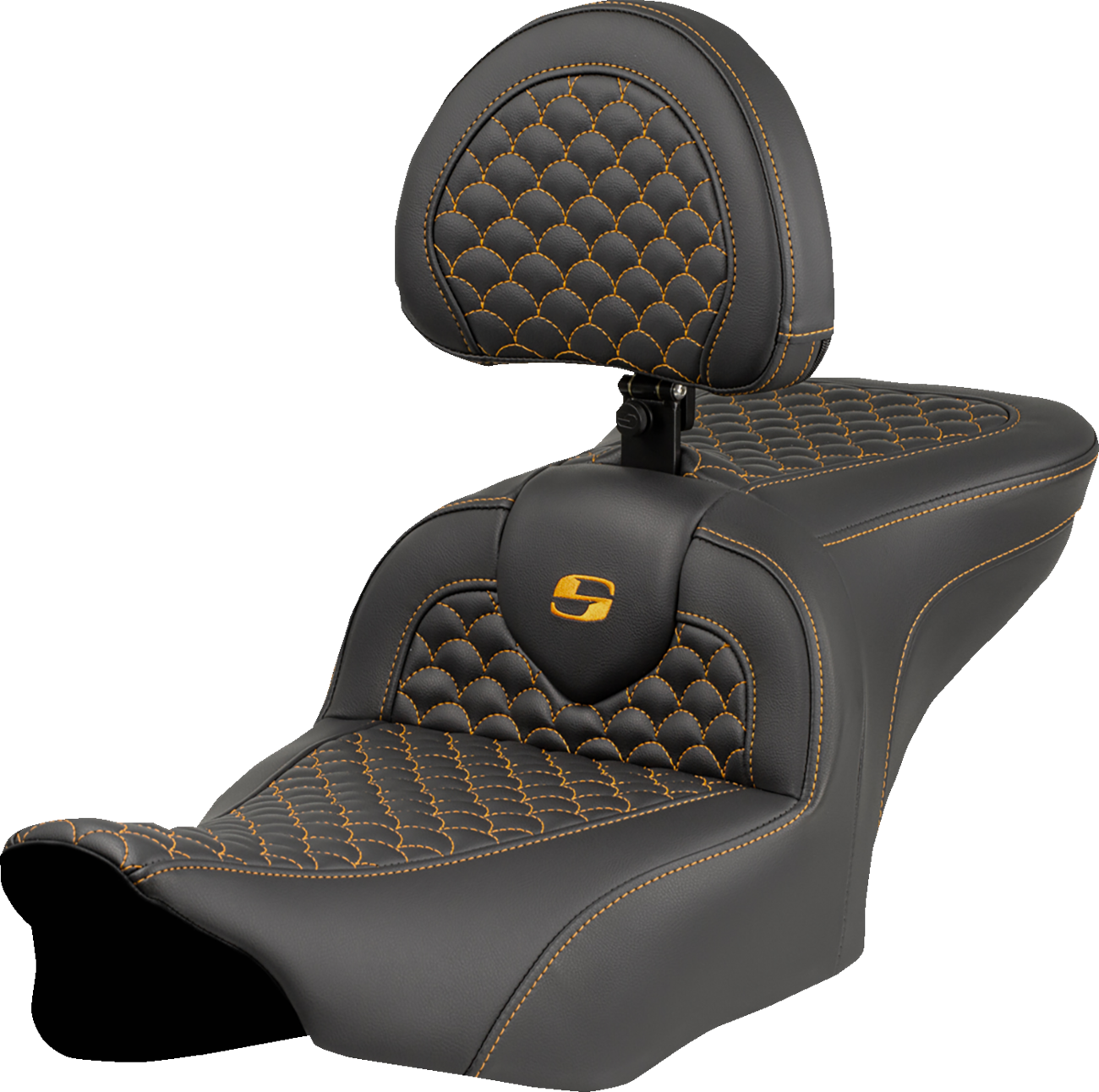 Dragon Scale Stitch RoadSofa™ Seat - Roadsofa™ Seat - Dragon Scale Stitch - Gold Stitch - w/ Backrest - FLTR/FLHX '23-'24 [0801-2076]