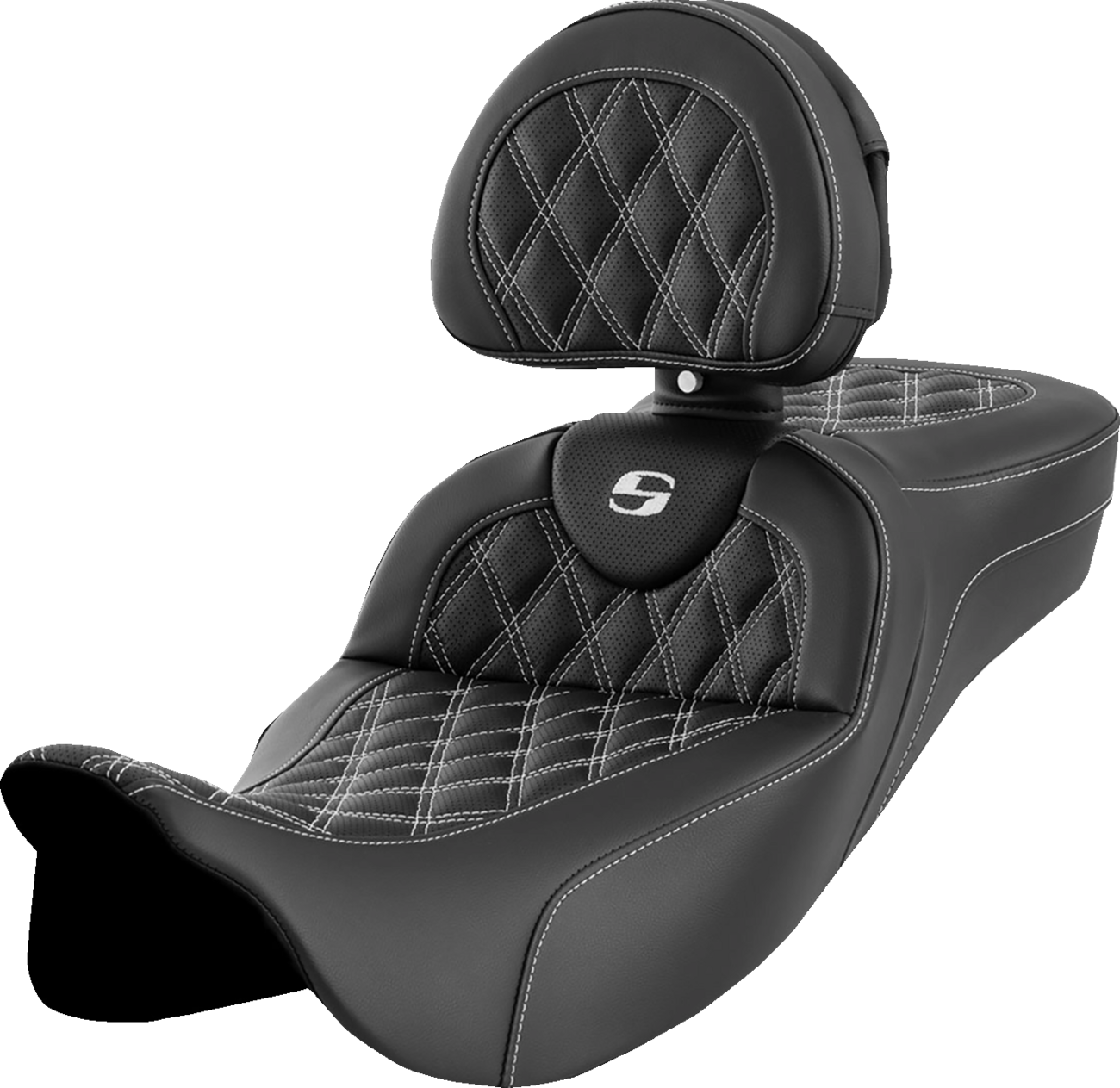 Roadsofa™ Extended Reach Seat - Lattice Stitch - White Stitch - with Backrest - FL '08-'24 [0801-1625]