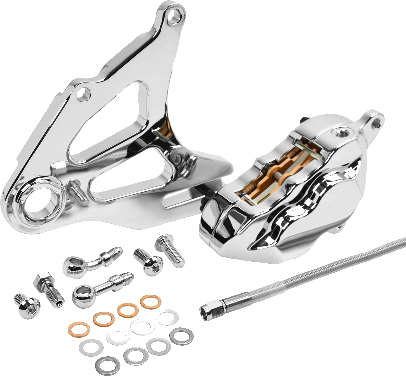 Rear Piston Caliper & Mounting Bracket - Rear Caliper - Chrome [1701-0734]
