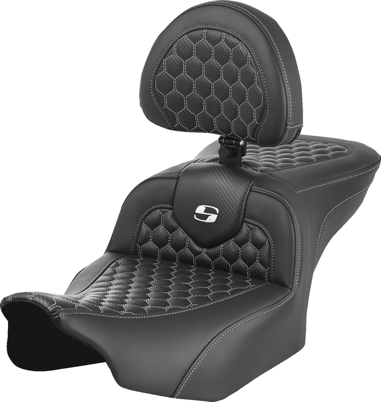 Honeycomb Roadsofa™ Seat - Roadsofa™ Seat - with Backrest - Honeycomb - White Stitch - FLTR/FLHX '23-'24 [0801-1754]