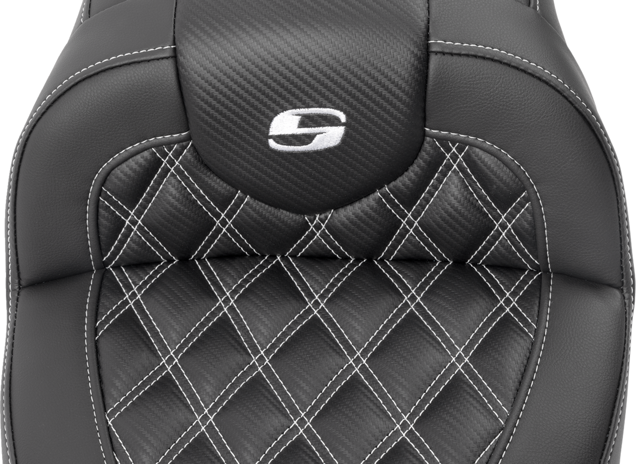 Roadsofa™ Lattice Stitch Seat - RoadSofa™ Seat - with Backrest - Carbon Fiber - Lattice Stitch - White Stitch - FLTR/FLHX '23-'24 [0801-1792] - Image 4