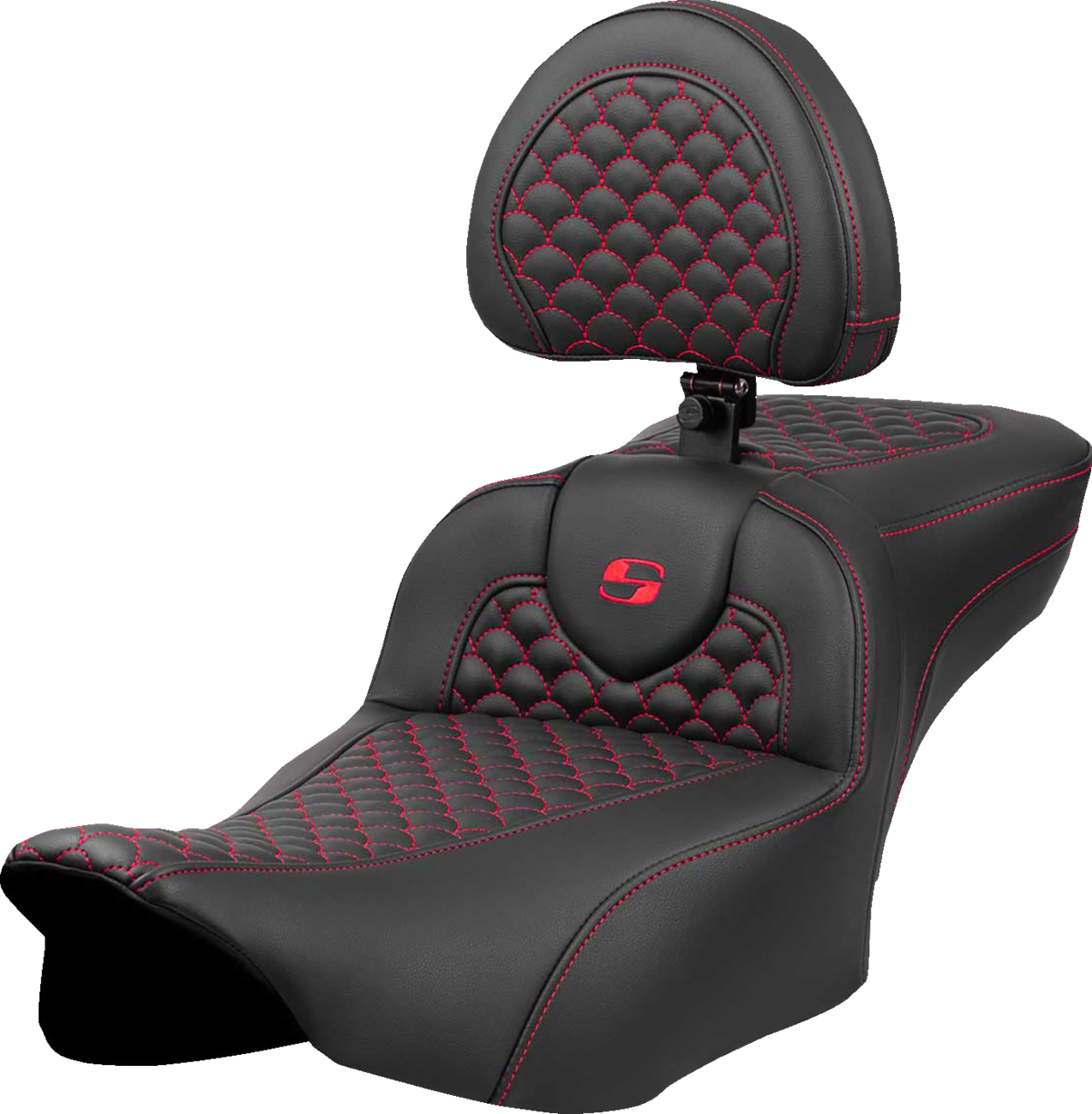 Dragon Scale Stitch RoadSofa™ Seat - Roadsofa™ Extended Reach Seat - Dragon Scale Stitch - Red Stitch - w/ Backrest - FLTR/FLHX '23-'24 [0801-2087]