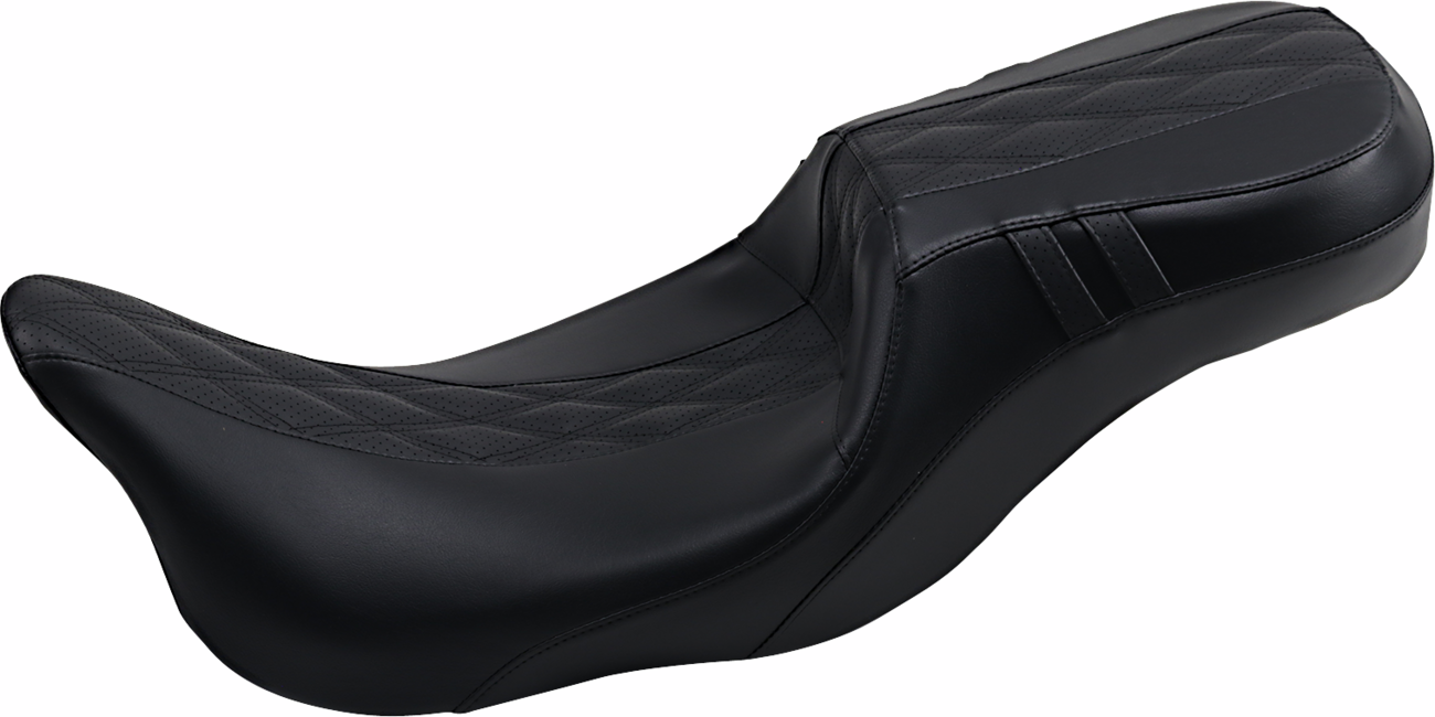 Outcast Daddy Long Legs Seat - 2-Up - w/o Backrest - Black w/Black Double Diamond Inlay - FL '08-'22 [0801-1235]