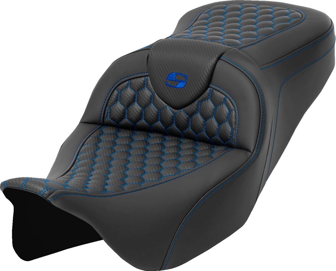 Honeycomb Roadsofa™ Seat - RoadSofa™ Seat - Honeycomb - Blue Stitch - without Backrest - FLH/FLT '08-'23 [0801-1640]