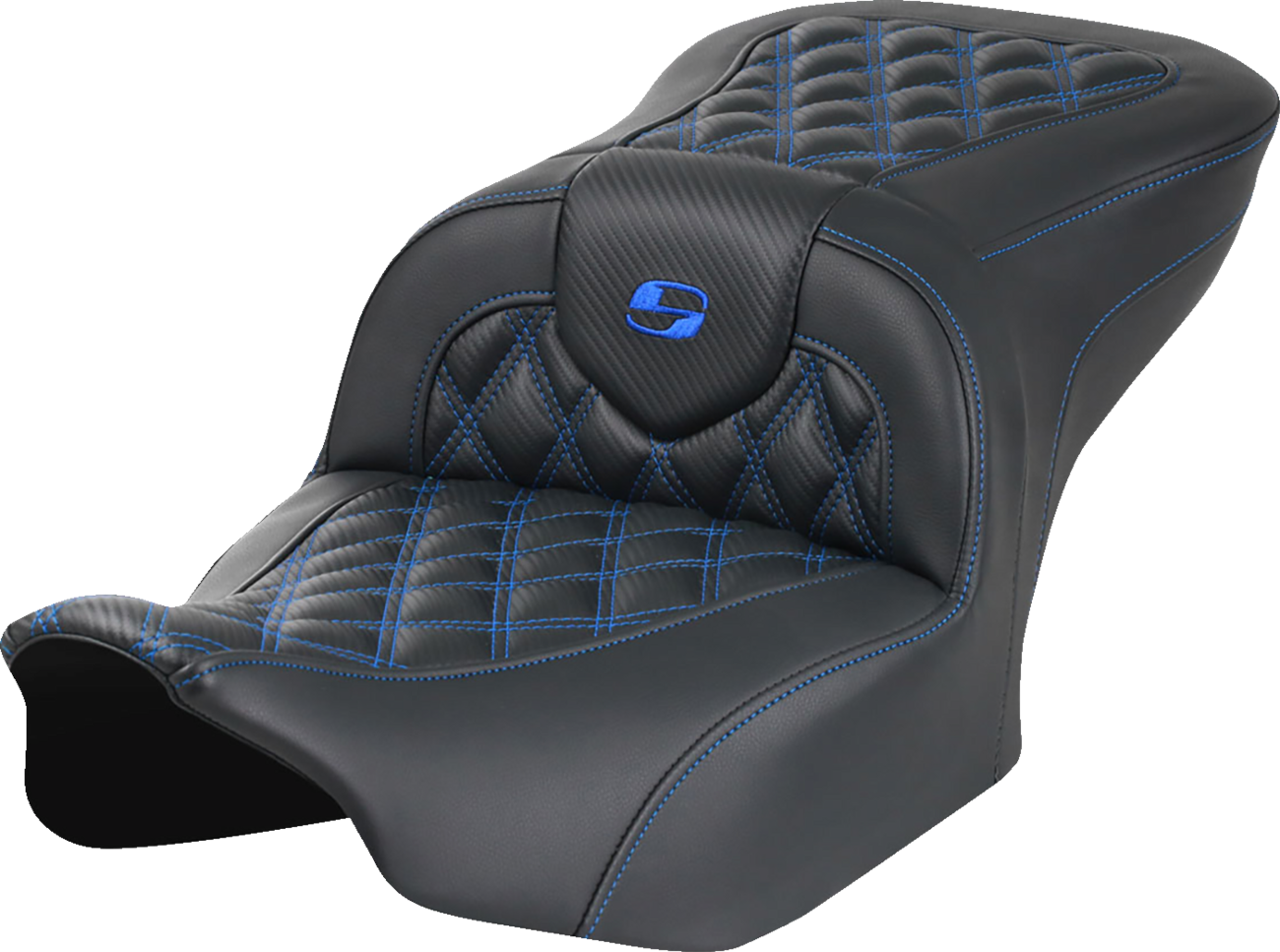Roadsofa™ Lattice Stitch Seat - RoadSofa™ Seat - without Backrest - Carbon Fiber - Lattice Stitch - Blue Stitch - FLTR/FLHX '23-'24 [0801-1780]