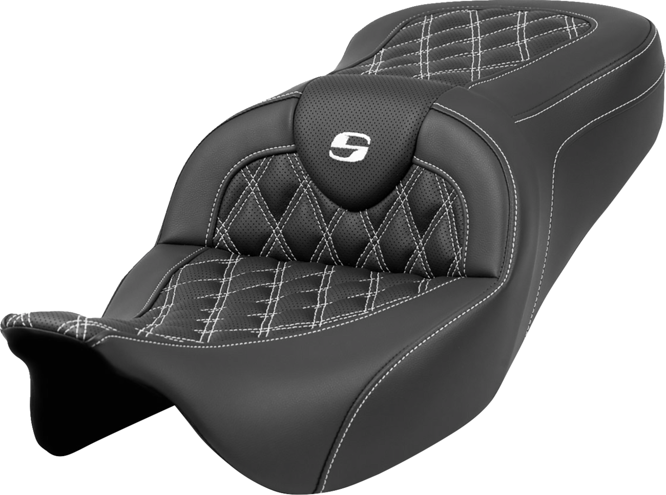 Roadsofa™ Lattice Stitch Seat - Roadsofa™ Seat - Lattice Stitch - White Stitch - without Backrest - FLH/FLT '08-'23 [0801-1598]