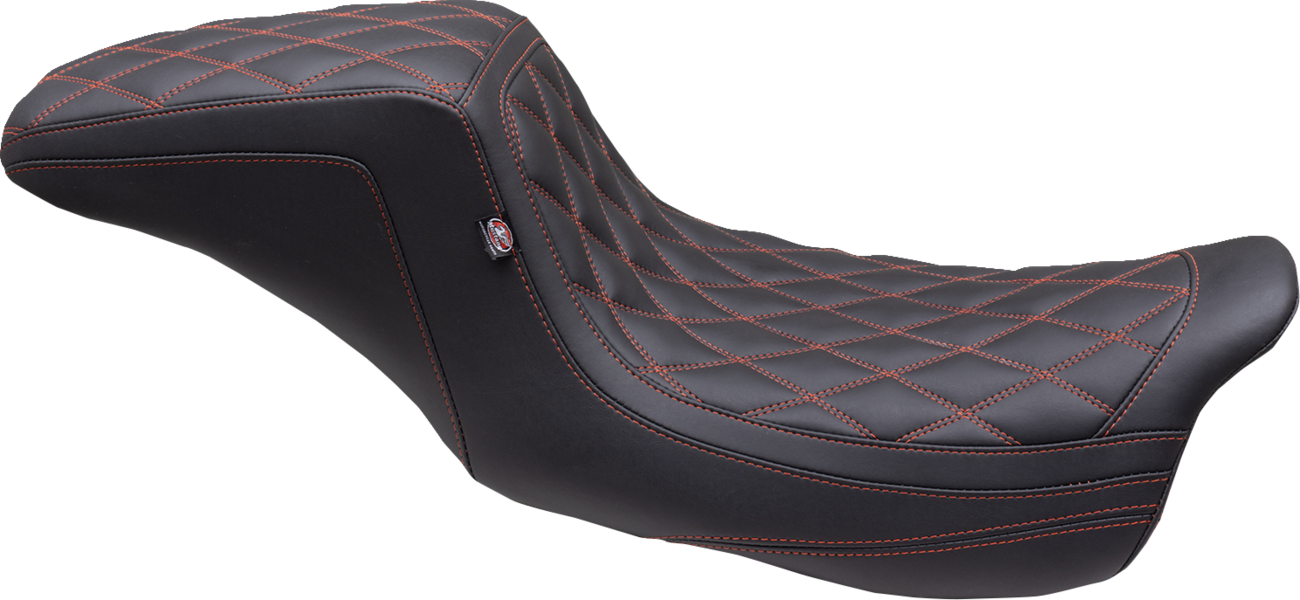 Double Diamond Squareback Seat - One Piece 2-Up Squareback Seat - Double Diamond - American Beauty Red/Orange Stitch - FL '08-'25 [0801-1671]