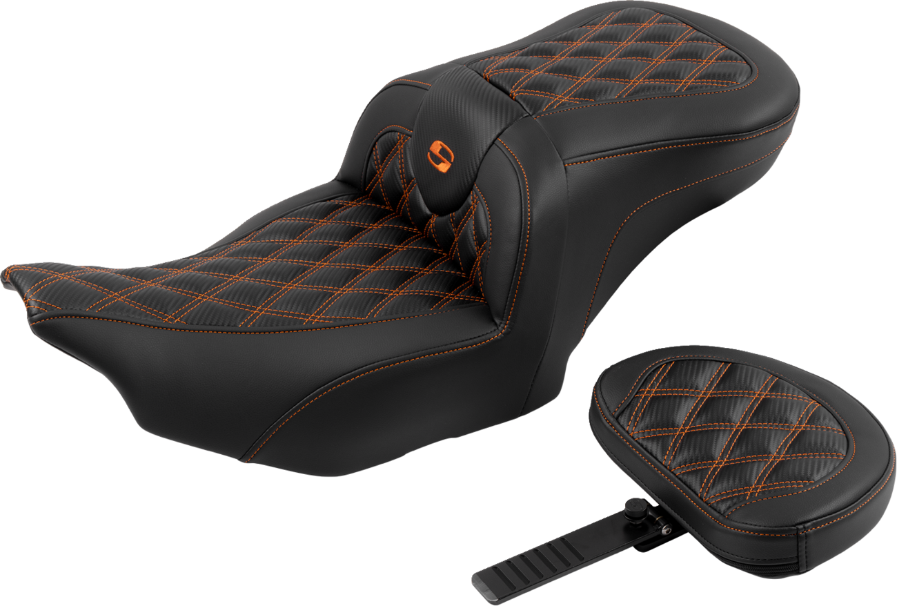Roadsofa™ Lattice Stitch Seat - RoadSofa™ Seat - with Backrest - Carbon Fiber - Lattice Stitch - Orange Stitch - FLTR/FLHX '23-'24 [0801-1789] - Image 2