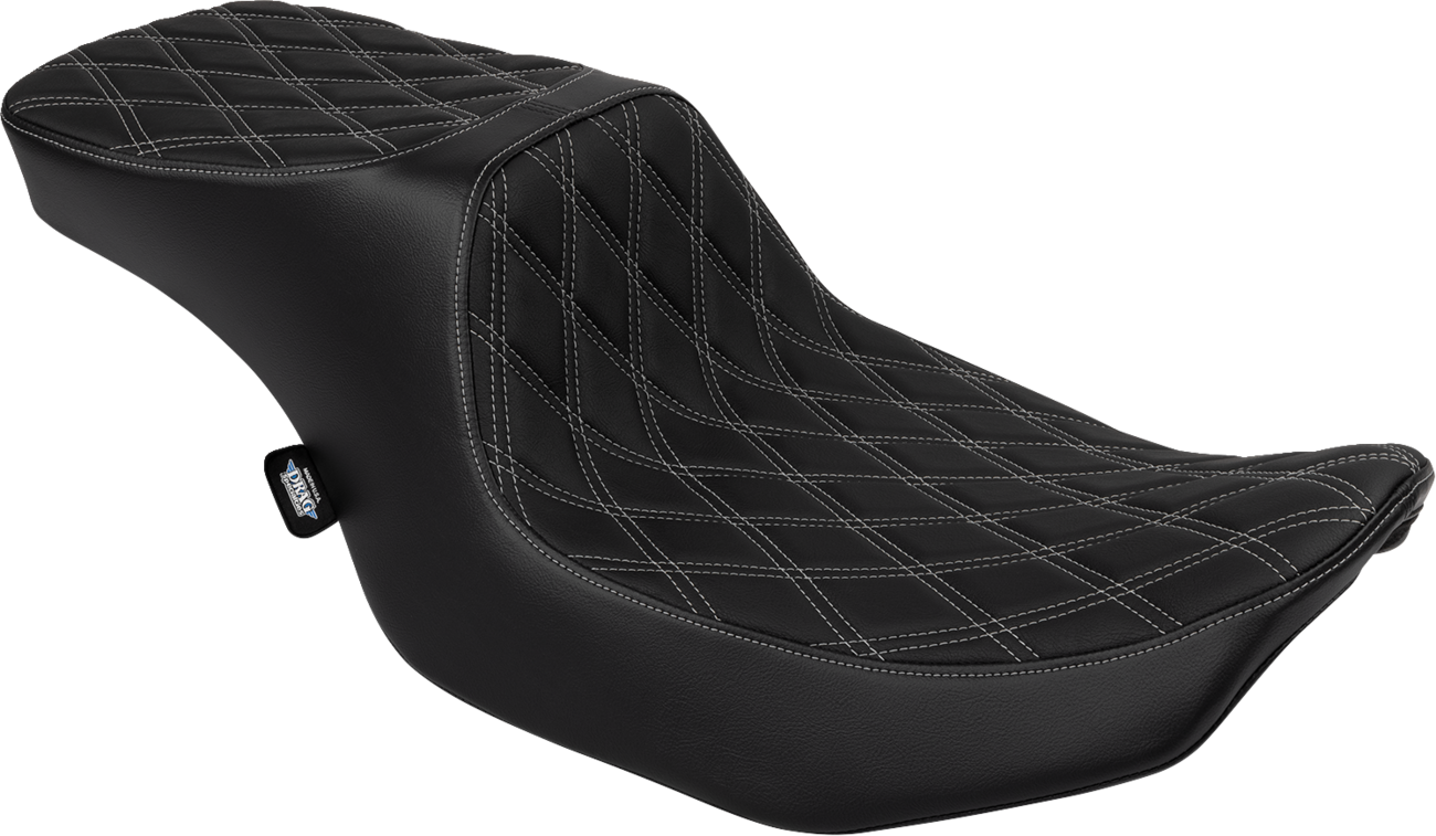 Performance Predator 2-Up Seat - Predator 2-Up Seat - Vinyl - Double Diamond Silver Stitch - w/o Backrest - FLTR/FLHX '23-'24 [0801-1949]