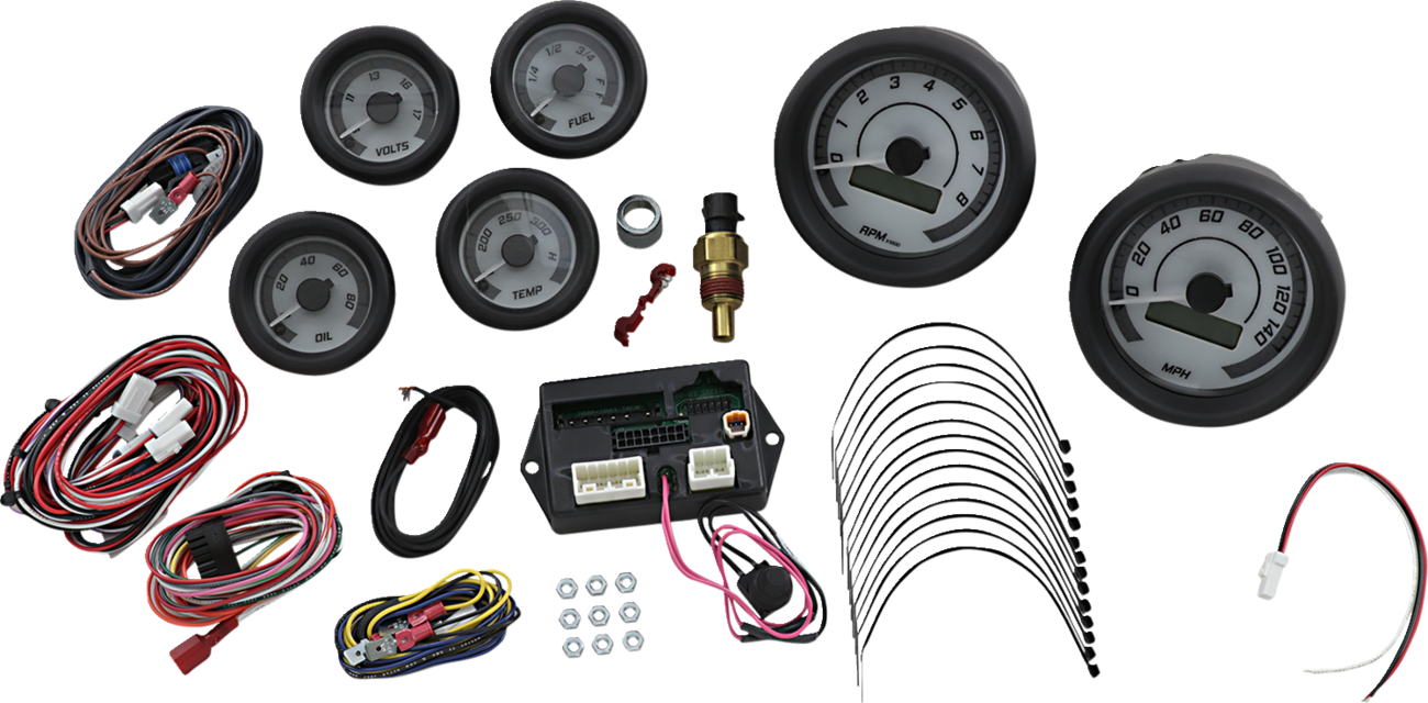 MVX-8K Series Analog/Digital Gauge Kit — 8600WGK Model - MVX-8K Series Analog/Digital 6-Gauge Kit - Black Bezel - White Face with Gray Background [2212-0569]