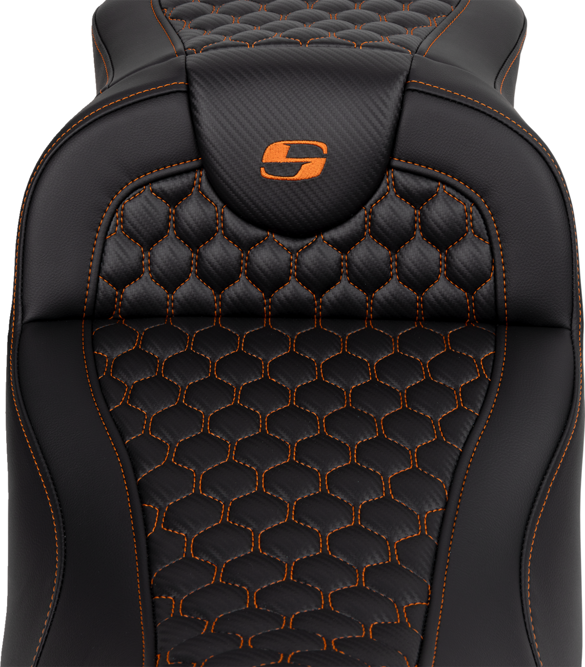 Honeycomb Roadsofa™ Seat - RoadSofa™ Seat - Honeycomb - Orange Stitch - Extended Reach - without Backrest - FLH/FLT '08-'24 [0801-1649] - Image 2