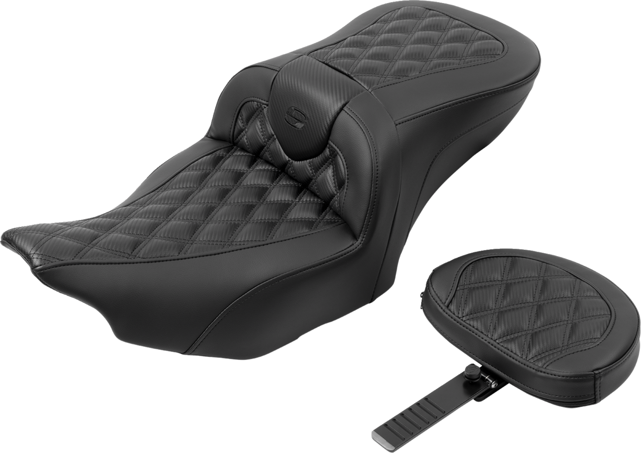 Roadsofa™ Lattice Stitch Seat - RoadSofa™ Seat - with Backrest - Carbon Fiber - Lattice Stitch - FLTR/FLHX '23-'24 [0801-1786] - Image 2