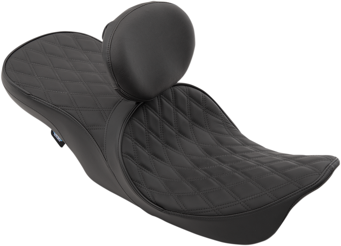 Forward Positioned 2-Up Low Profile Touring Leather Seat - Low Forward Touring Seat - Double Diamond - FLHR/FLHX '97-'07 [0801-1169] - Image 3