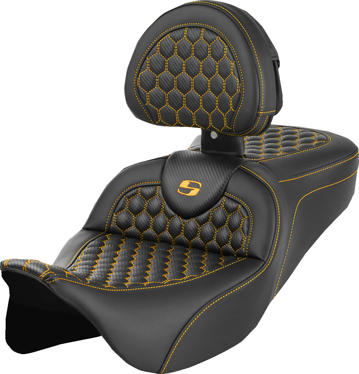 Honeycomb Roadsofa™ Seat - RoadSofa™ Seat - Honeycomb - Gold Stitch - with Backrest - FLH/FLT '08-'23 [0801-1646]