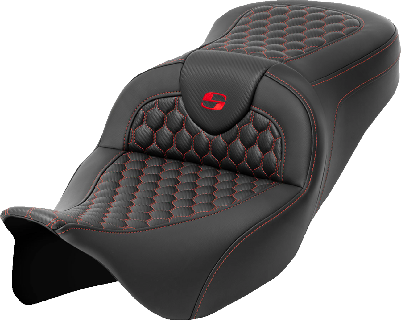 Honeycomb Roadsofa™ Seat - RoadSofa™ Seat - Honeycomb - Red Stitch - without Backrest - FLH/FLT '08-'23 [0801-1639]