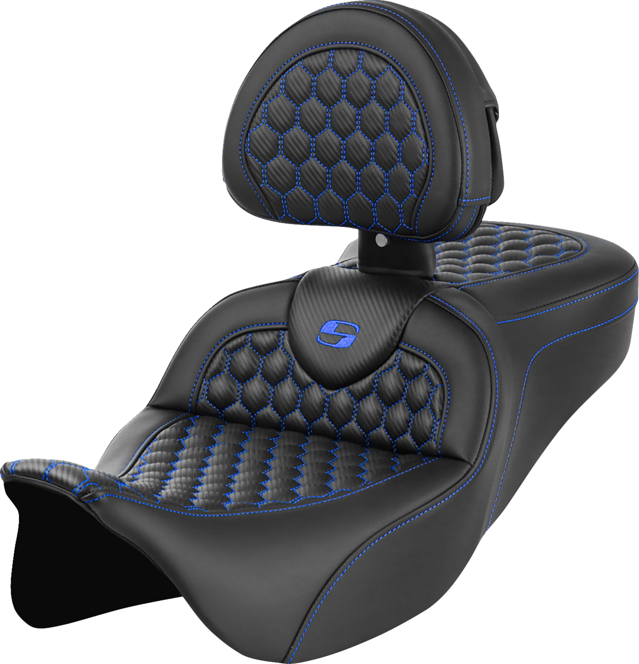 Honeycomb Roadsofa™ Seat - RoadSofa™ Seat - Honeycomb - Blue Stitch - with Backrest - FLH/FLT '08-'23 [0801-1644]