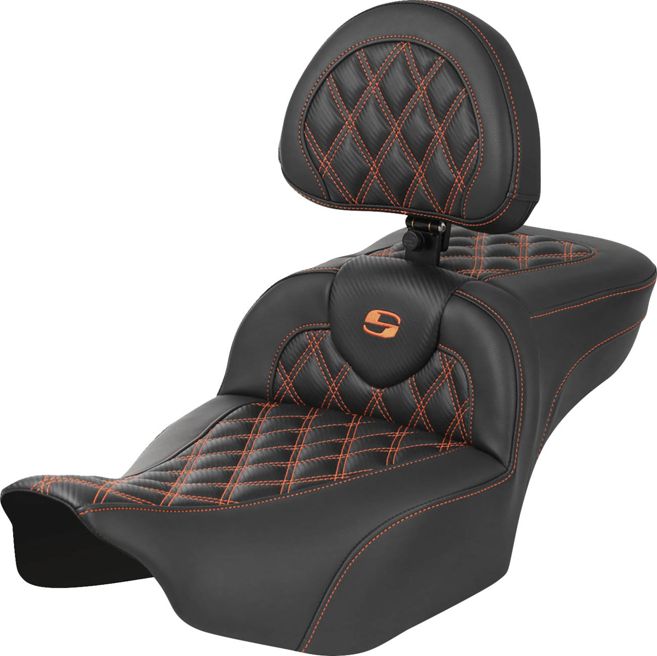 Roadsofa™ Extended Reach Seat - with Backrest - Lattice Stitch - Orange Stitch - FLTR/FLHX '23-'24 [0801-1804]