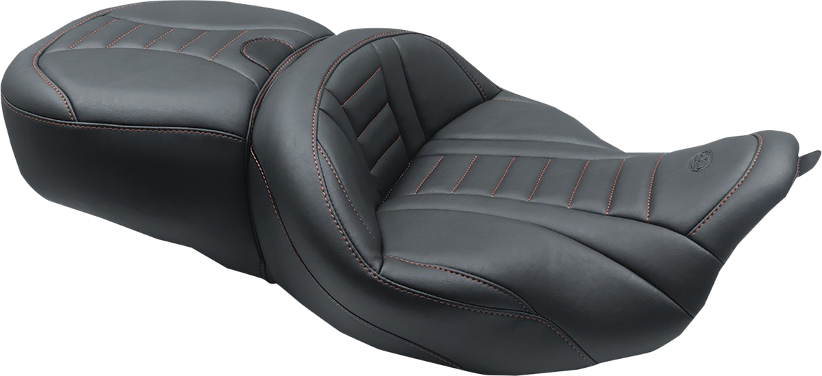 One-Piece Deluxe Touring Seat with Removable Backrest Option - One-Piece Deluxe Touring Seat - Black w/ American Beauty Red Stitching - FL '08-'25 [0801-1374]