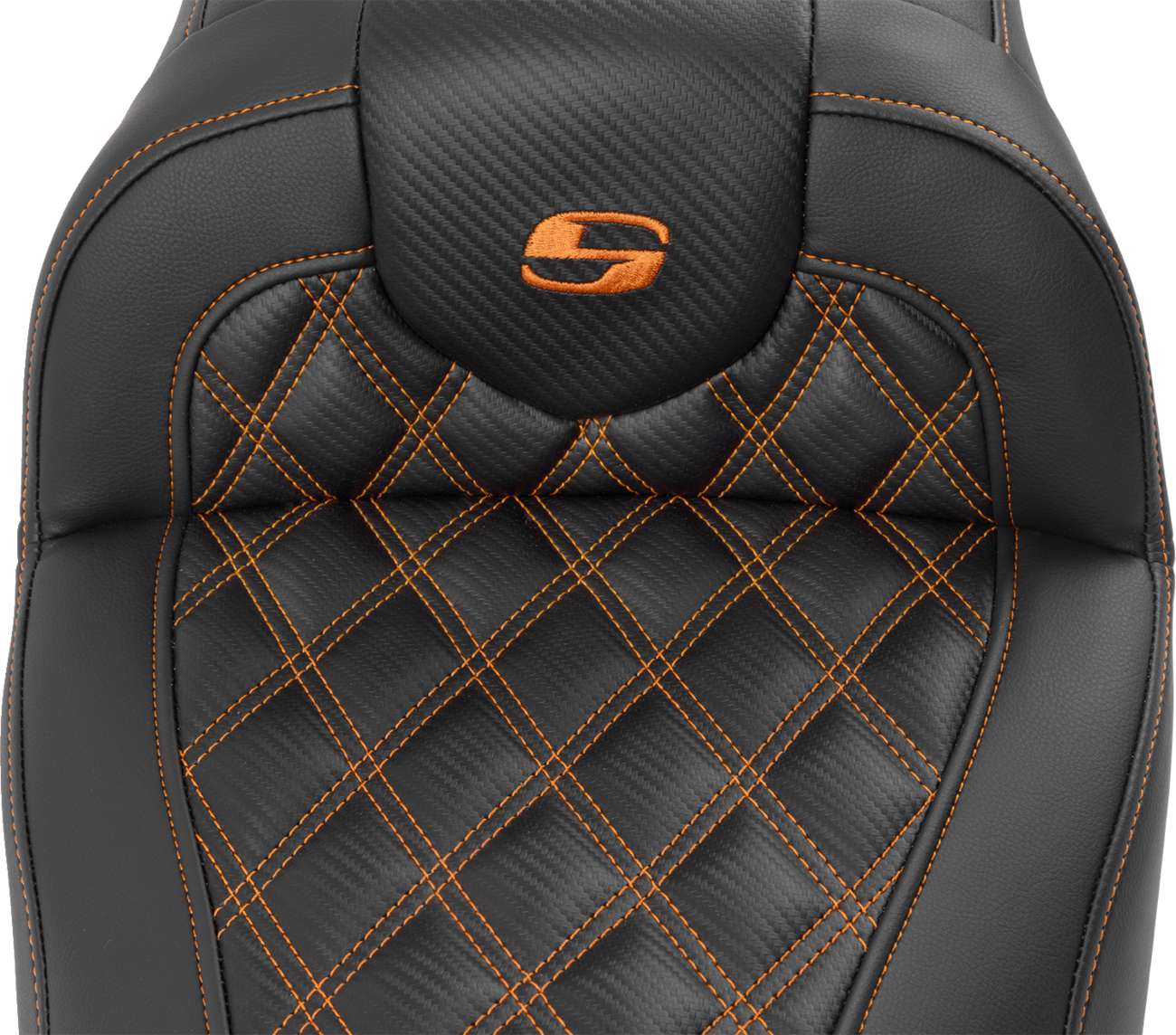 Roadsofa™ Lattice Stitch Seat - RoadSofa™ Seat - with Backrest - Carbon Fiber - Lattice Stitch - Orange Stitch - FLTR/FLHX '23-'24 [0801-1789] - Image 5