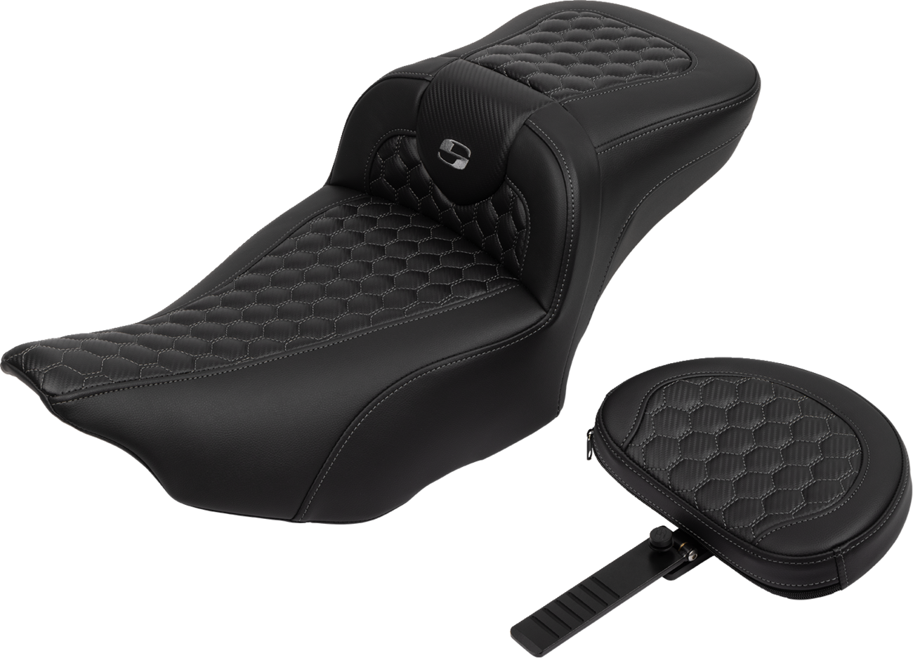 Roadsofa™ Extended Reach Seat - with Backrest - Honeycomb - Dark Gray Stitch - FLTR/FLHX '23-'24 [0801-1764] - Image 2