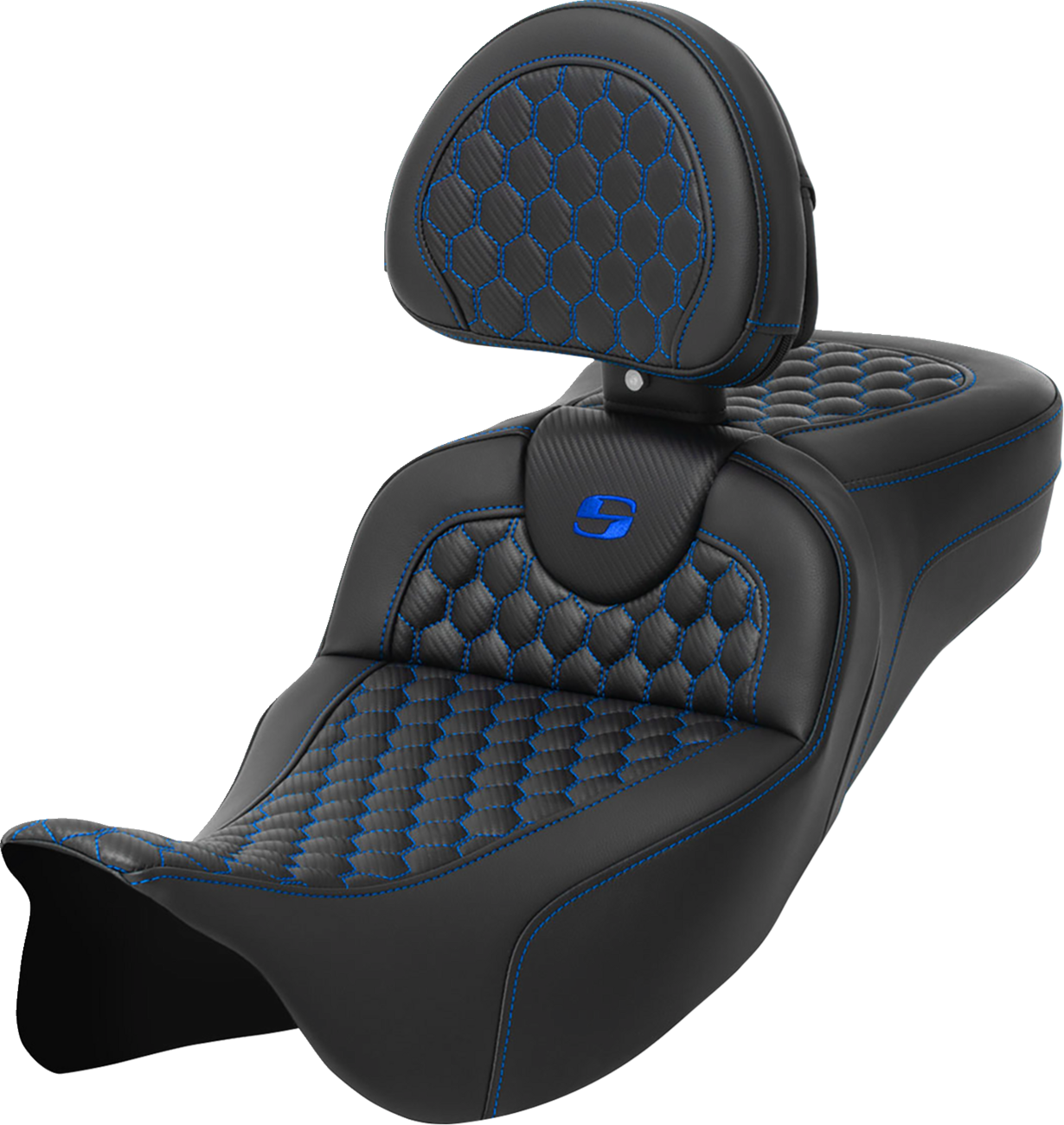 Honeycomb Roadsofa™ Seat - RoadSofa™ Seat - Honeycomb - Blue Stitch - with Backrest - Extended Reach - FLH/FLT '08-'24 [0801-1652]