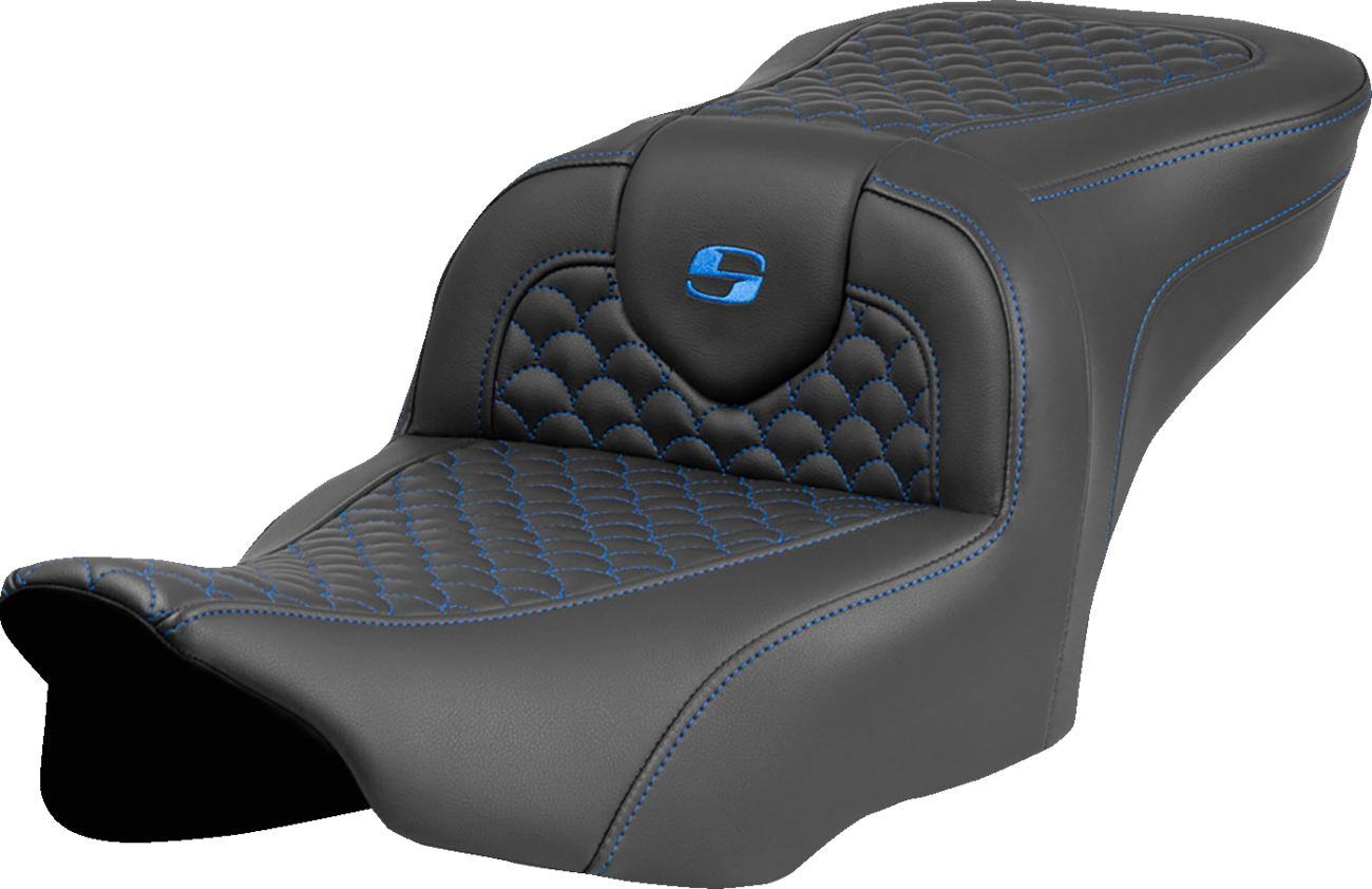 Dragon Scale Stitch RoadSofa™ Seat - Roadsofa™ Seat - Dragon Scale Stitch - Blue Stitch - w/o Backrest - FLTR/FLHX '23-'24 [0801-2063]