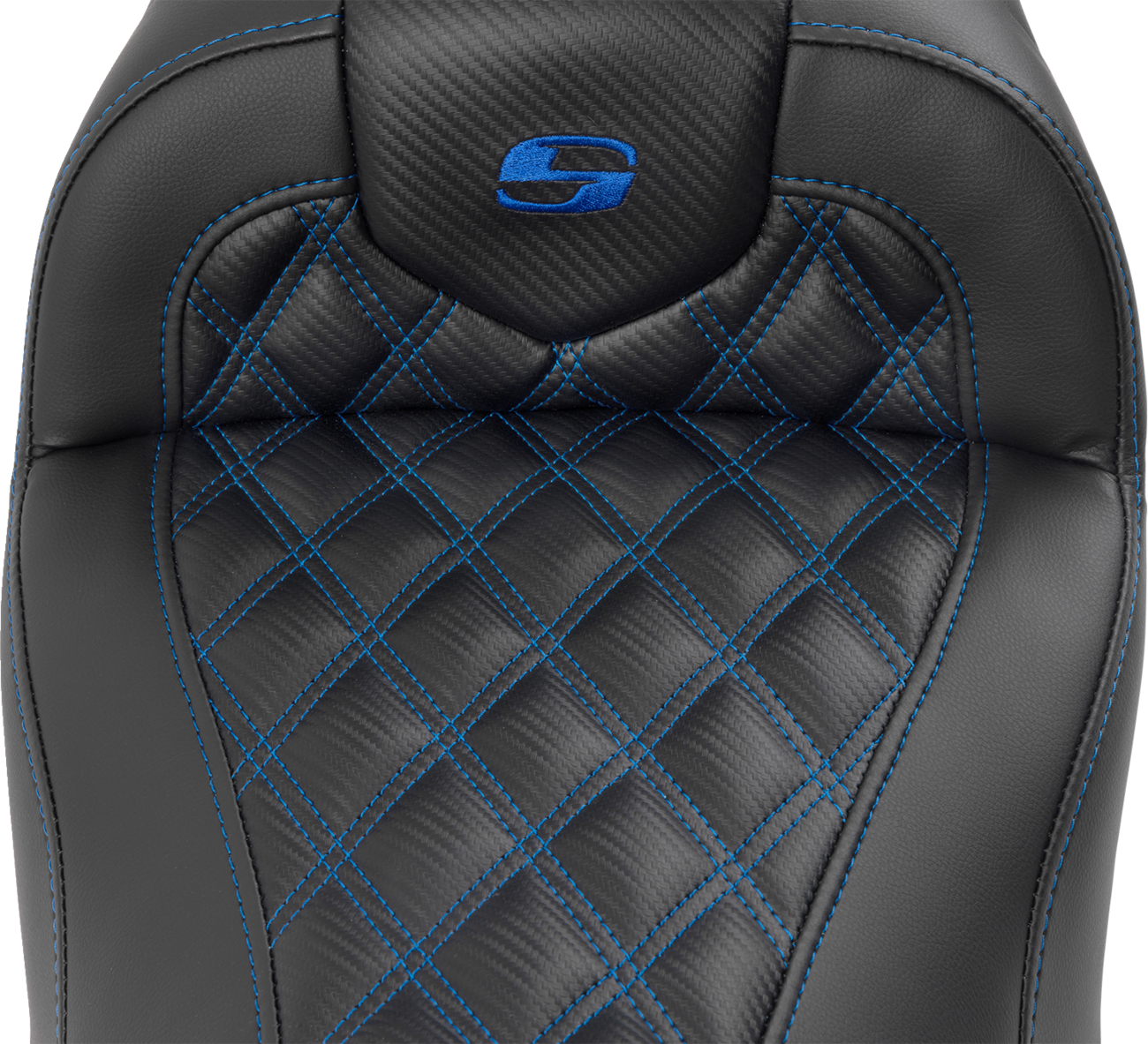 Roadsofa™ Lattice Stitch Seat - RoadSofa™ Seat - with Backrest - Carbon Fiber - Lattice Stitch - Blue Stitch - FLTR/FLHX '23-'24 [0801-1787] - Image 6
