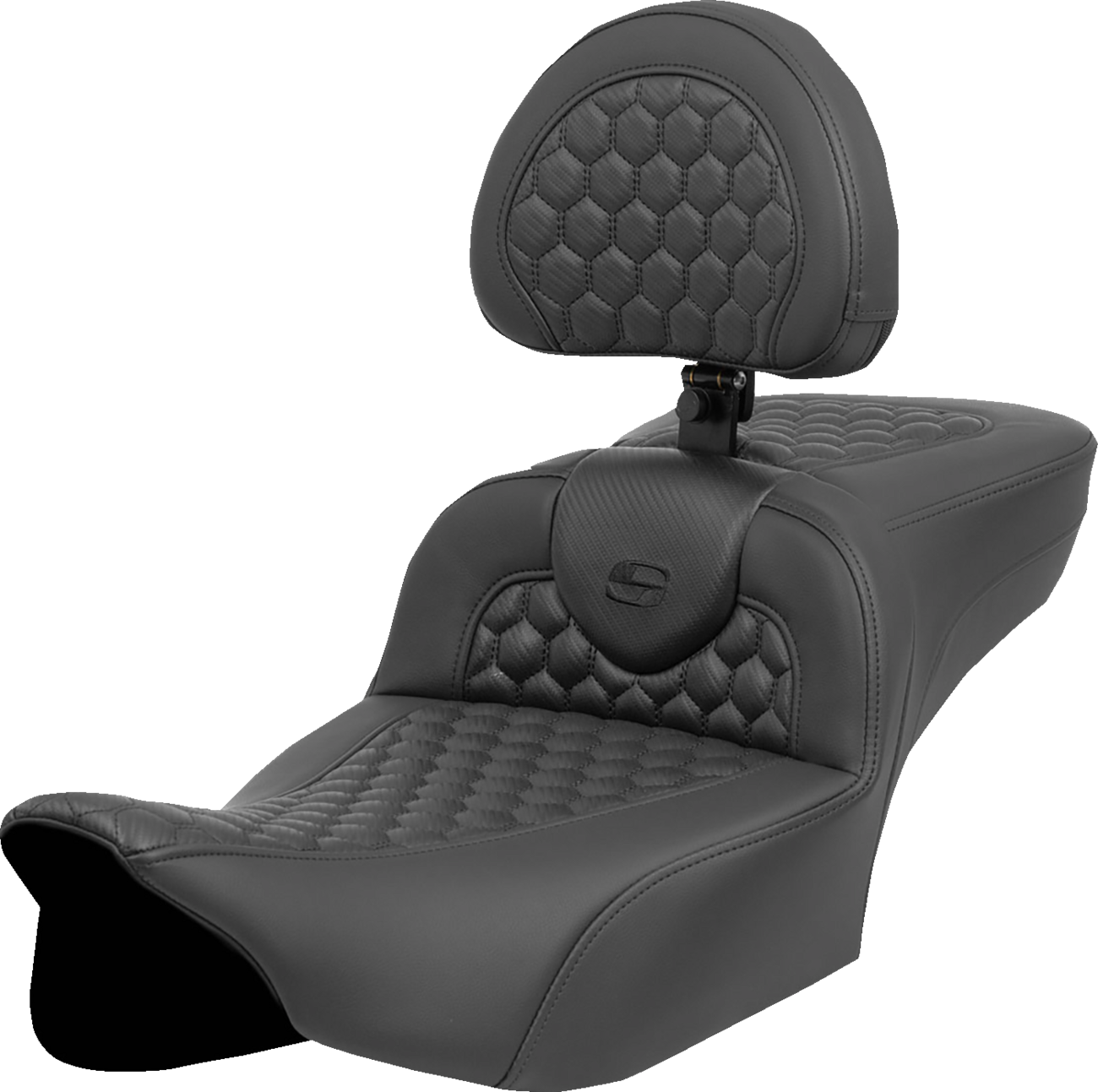 Roadsofa™ Extended Reach Heated Seat - Heated RoadSofa™ Seat - Extended Reach - Honeycomb Stitch - w/ Backrest - FLT/FLH ’23-‘24 [0801-2047]