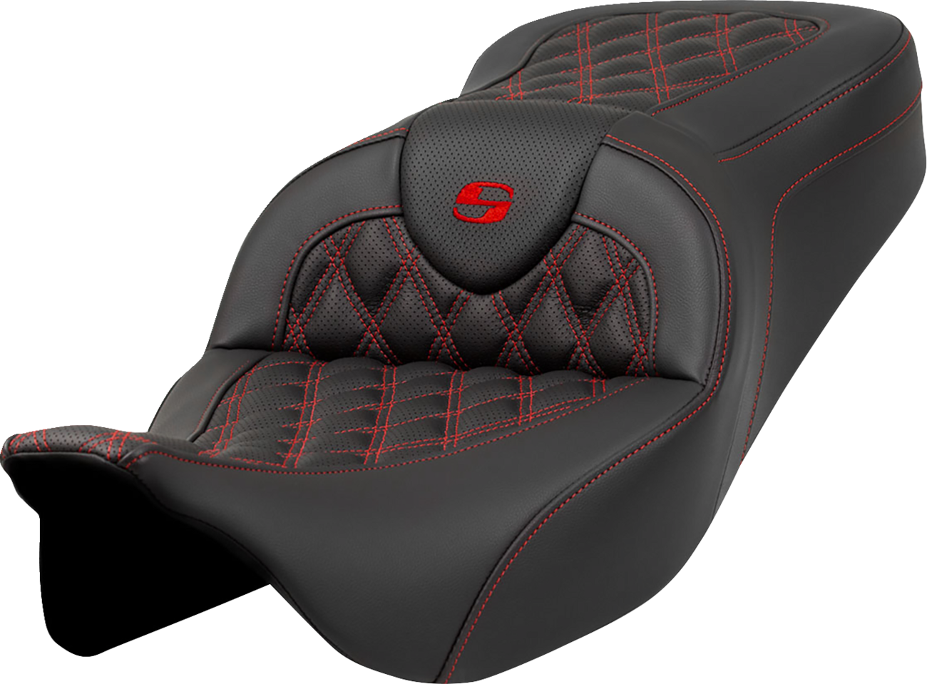 Roadsofa™ Lattice Stitch Seat - Roadsofa™ Seat - Lattice Stitch - Red Stitch - without Backrest - FLH/FLT '08-'23 [0801-1596]