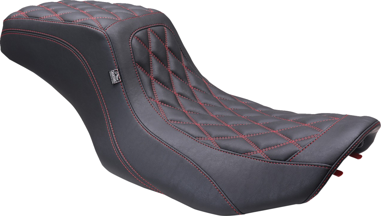 Double Diamond Squareback Seat - One Piece 2-Up Squareback Seat - Double Diamond - Black Cherry Stitch - FLH/FLT '23-'25 [0801-1905]