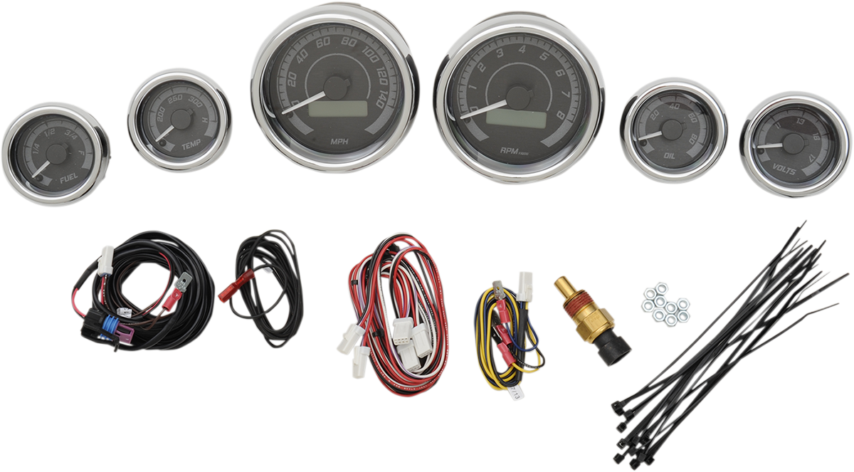 MVX-8K Series Analog/Digital Gauge Kit — 8604KGC Model - MVX-8K Series Analog/Digital 6-Gauge Kit - Chrome Bezel - Black Face with Gray Background [2212-0436]
