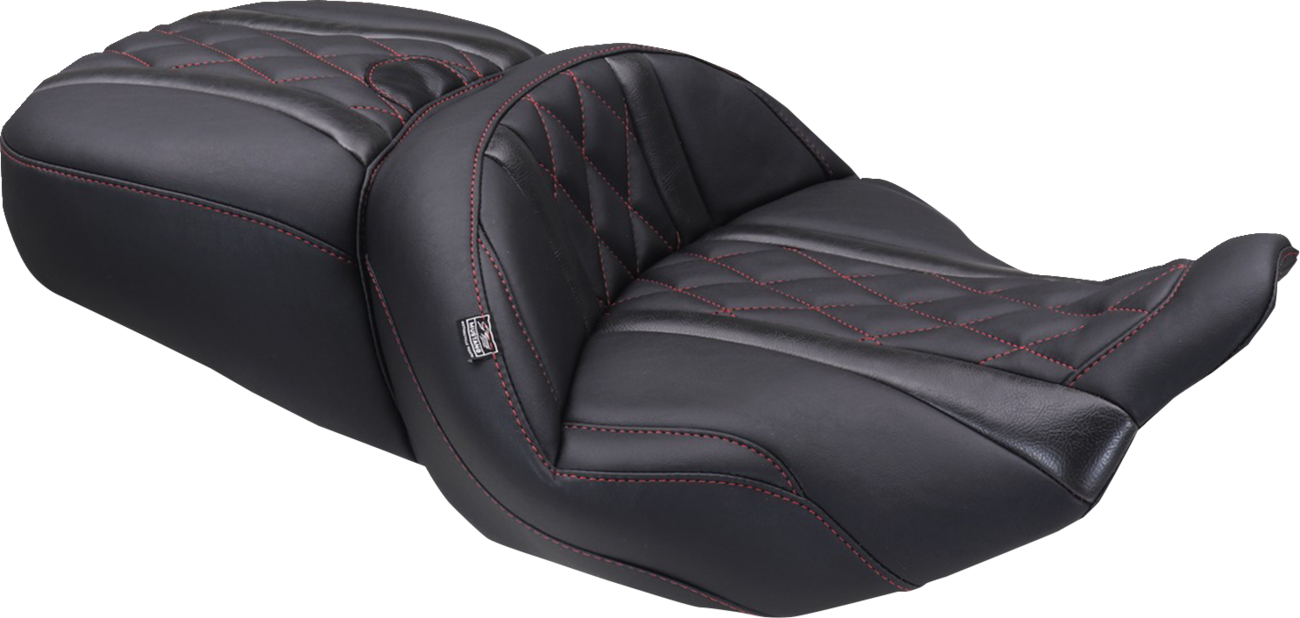 Deluxe Touring Seat - Deluxe One-Piece, 2-Up Seat - Diamond - Dark Cherry Stitch - FLT/FLH '23-'25 [0801-2128]