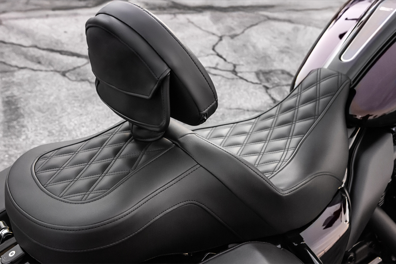 Heated Roadsofa™ Lattice Stitched Seat - Roadsofa™ Seat - with Backrest - Full Lattice Stitch - Heated - FLH/FLT '08-'24 [0801-1188] - Image 2