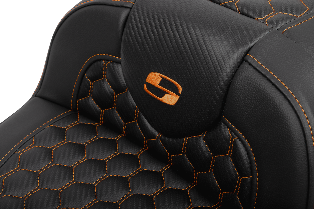 Roadsofa™ Extended Reach Seat - with Backrest - Honeycomb - Orange Stitch - FLTR/FLHX '23-'24 [0801-1765] - Image 4